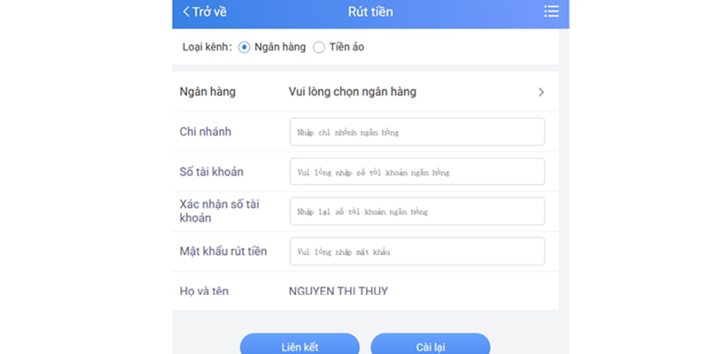 Tạo lệnh rút tiền 123B